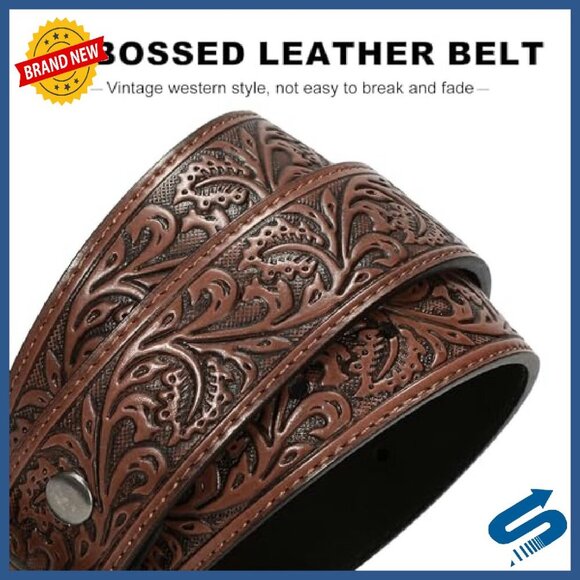 Western Cowboy Belt with Bull Buckle, Split Leather, 1.5\